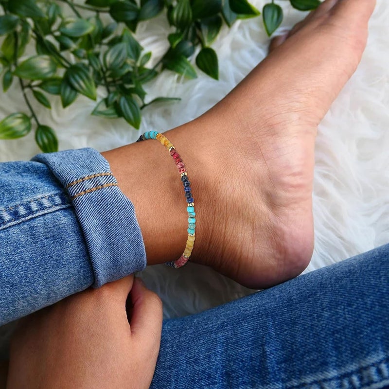 Wremily Natural Stone Beaded Anklets Bracelets for Women Handmade Beaded Anklet Bracelet Waterproof Boho Beads Ankle Bracelet Adjustable Summer Jewelry - Image 2